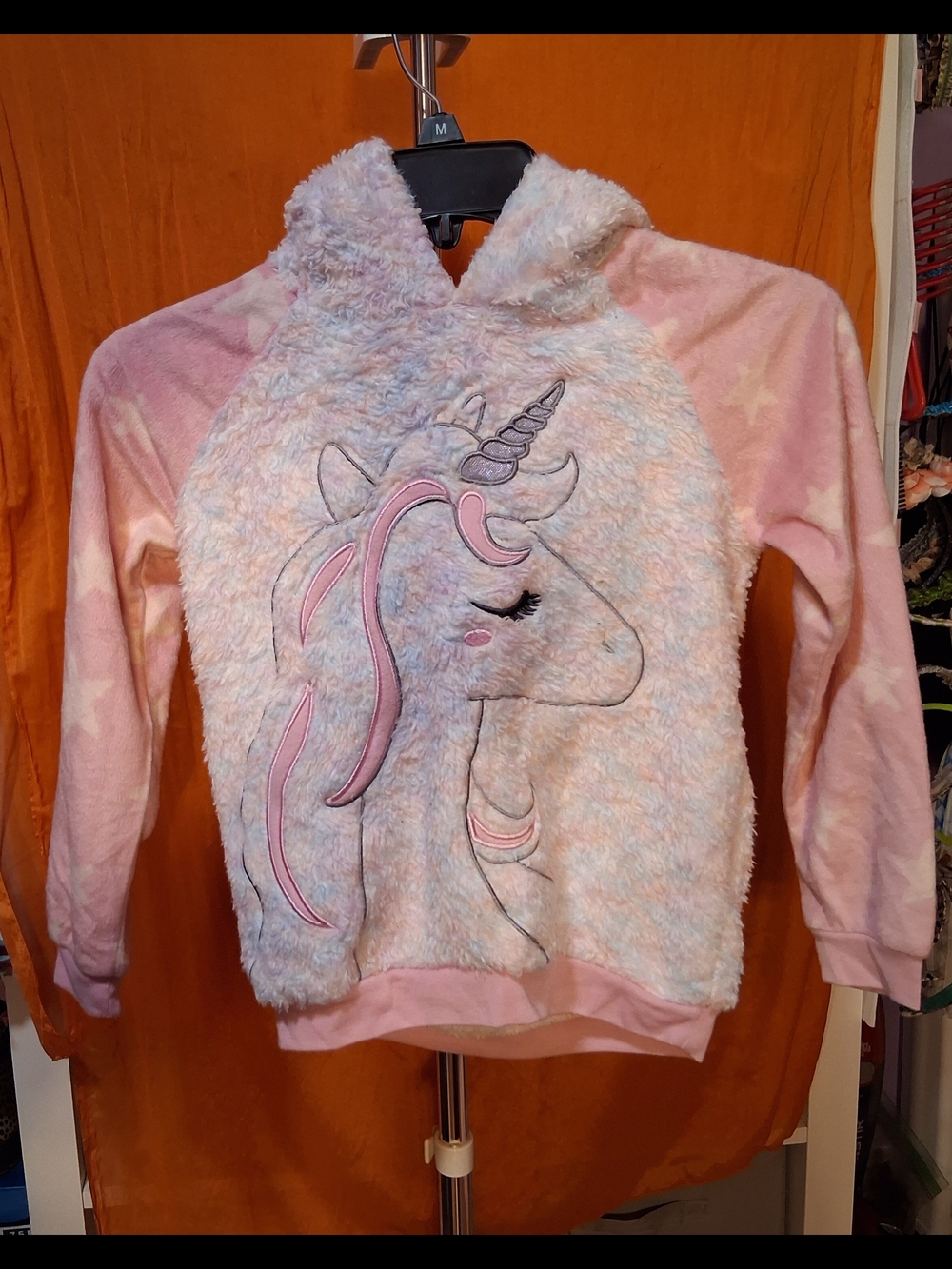Girls Pink Unicorn Hooded Fuzzy Sweatshirt
